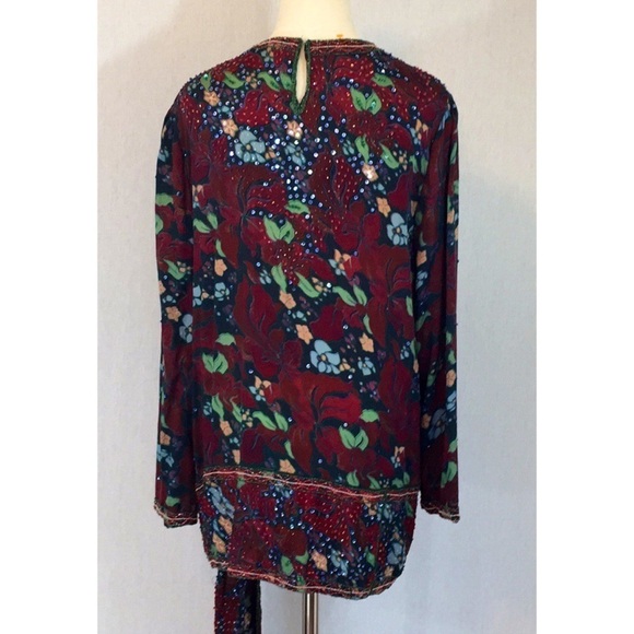 Vintage 80’s Neiman Marcus silk beaded oversized tunic top - Picture 3 of 6